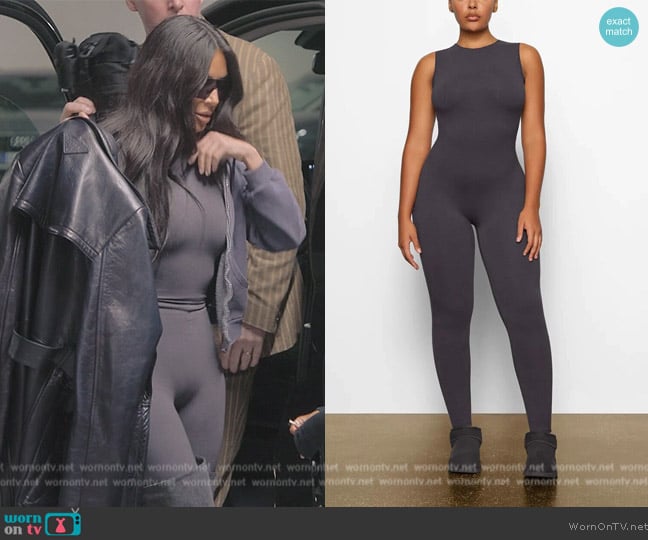 Skims Gray Catsuit worn by Kim Kardashian (Kim Kardashian) on The Kardashians
