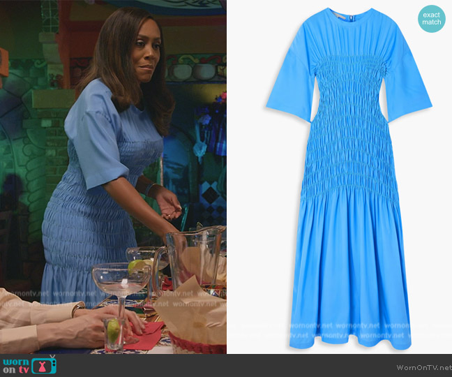 Stella McCartney Shirred silk-satin midi dress worn by Lola Carmichael (Simone Missick) on All Rise