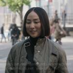Stella’s long green quilted coat on The Morning Show