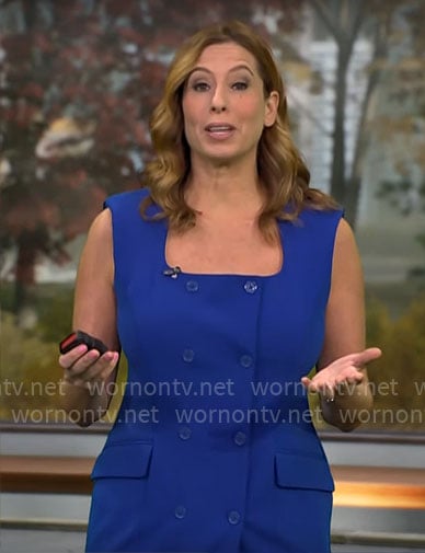 Stephanie Abrams’ blue double-breasted dress on CBS Mornings