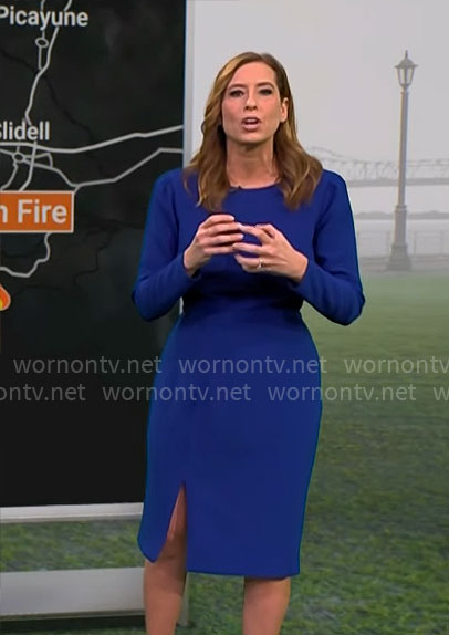 Stephanie Abrams’ blue long sleeved dress on CBS Mornings