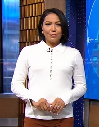 Stephanie’s white long sleeve polo top on Good Morning America