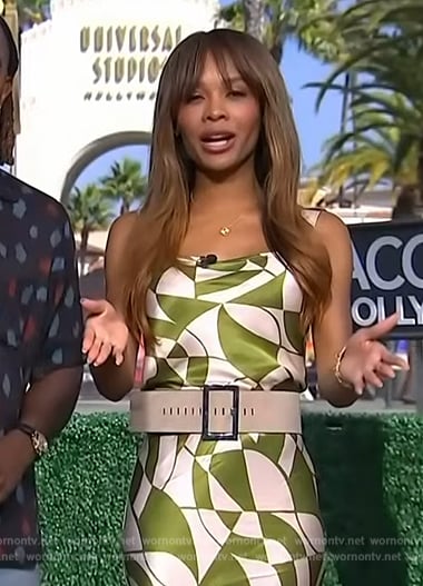 Zuri’s green printed top and skirt on Access Hollywood