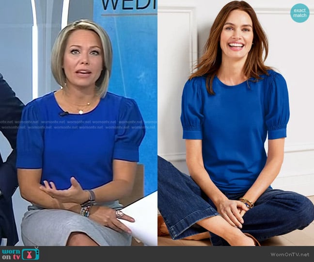Talbots Woven Sleeve Crewneck Tee in Blue Majesty worn by Dylan Dreyer on Today