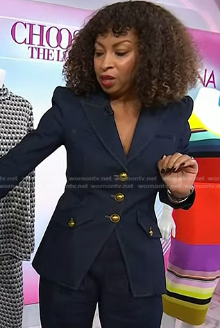 Talia Parkinson’s denim blazer with gold buttons on Today