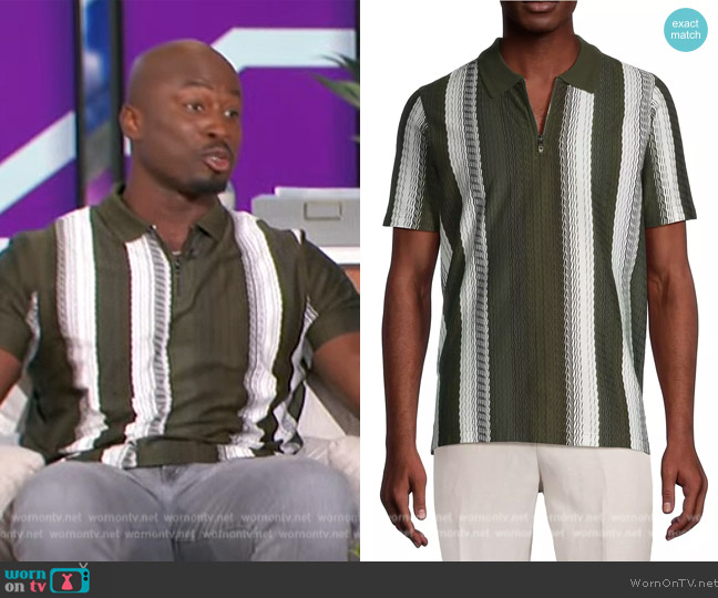Ted Baker Walraf Striped Quarter-Zip Polo Shirt worn by Akbar Gbajabiamila on The Talk