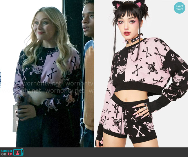 The Grave Girls Furrocious Kitty Lounge Sweater worn by Lexy Cross (Alyvia Alyn  Lind) on Chucky