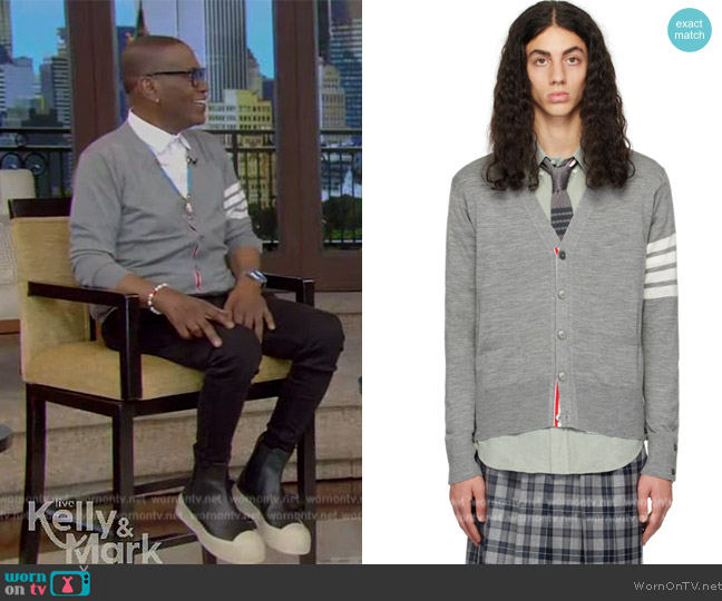 Thom Browne Gray 4-Bar Cardigan worn by Randy Jackson on Live with Kelly and Mark