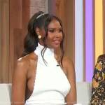 Ubah’s white sequin halter dress on Sherri