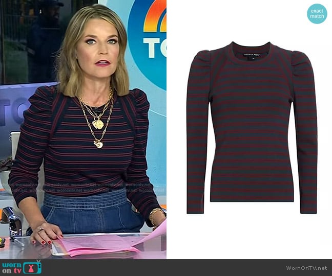 Veronica Beard Delano Stretch Cotton Top in Navy Syrah worn by Savannah Guthrie on Today