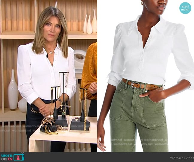 Veronica Beard Hania Top worn by Kit Hoover on Access Hollywood