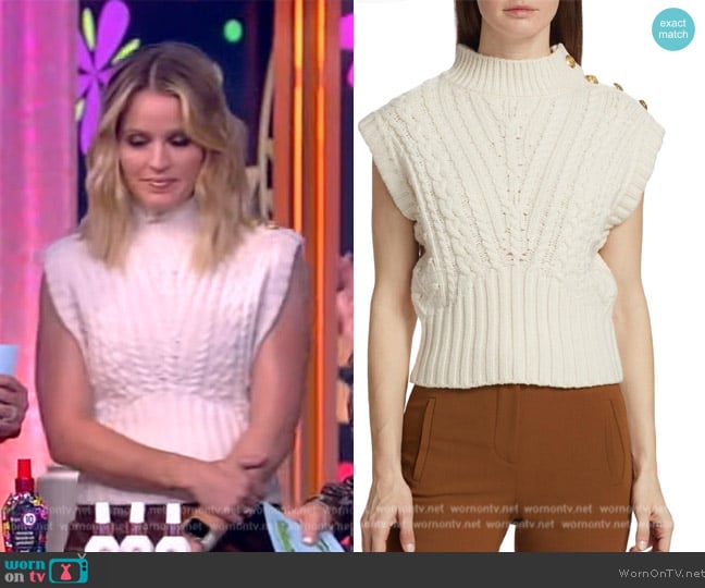 Veronica Beard Holton Cable-Knit Vest worn by Sara Haines on The View