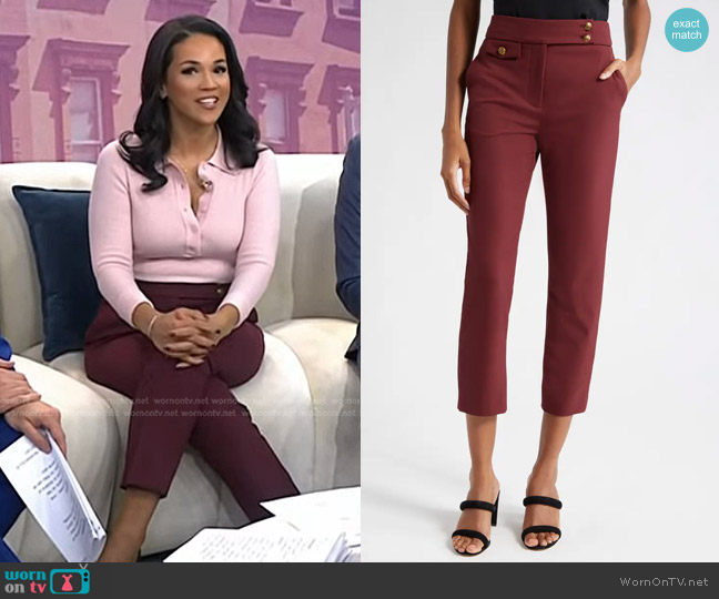 Veronica Beard Renzo Crop Pants in Dark Oxblood worn by Laura Jarrett on Today