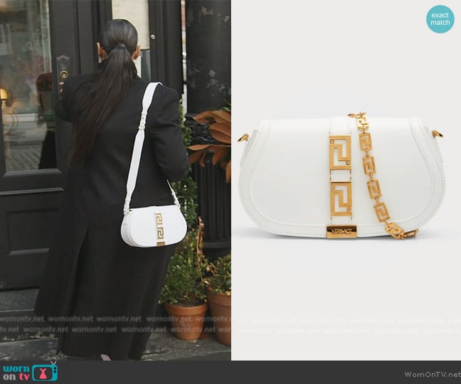 Versace Greca Goddess Medium Leather Shoulder Bag worn by Sai De Silva on The Real Housewives of New York City