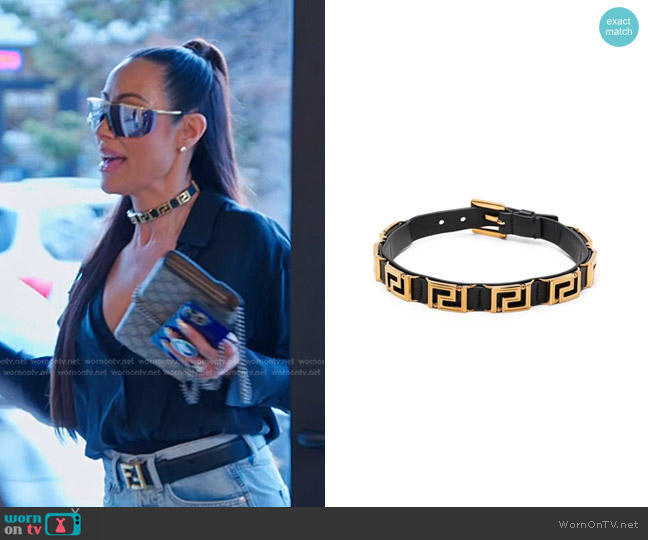 Versace Greca Leather Choker Necklace worn by Angie Katsanevas on The Real Housewives of Salt Lake City