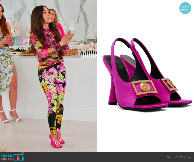 Versace Medusa Biggie Heeled Sandals in Pink worn by Angie Katsanevas on The Real Housewives of Salt Lake City