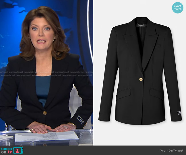 Versace Single-Breasted Wool Blazer worn by Norah O'Donnell on CBS Evening News
