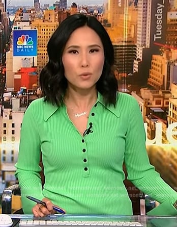 Vicky’s green ribbed polo top on NBC News Daily