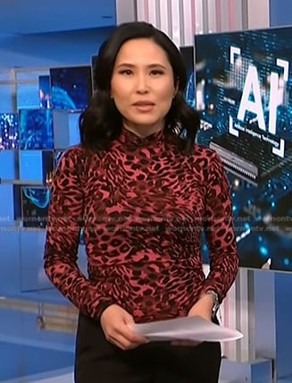 Vicky’s pink leopard turtleneck top on NBC News Daily