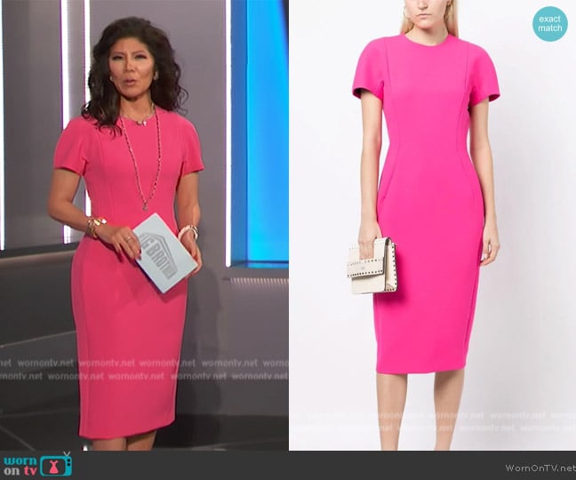 Victoria Beckham Short-sleeve tailored midi dress worn by Julie Chen on Big Brother