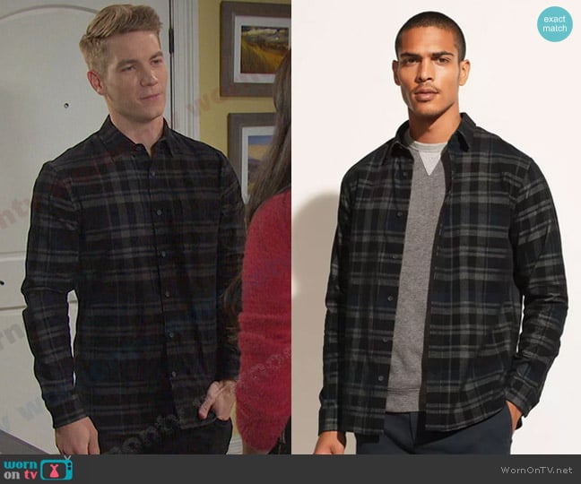 Vince Corduroy Plaid Long Sleeve Shirt worn by Tripp Johnson (Lucas Adams) on Days of our Lives