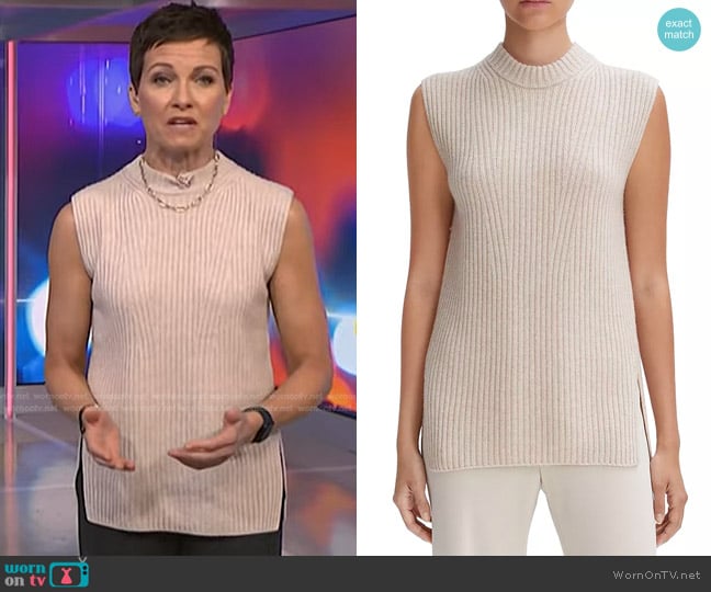 Vince Ribbed Sleeveless Tunic Top in Beige worn by Stephanie Gosk on NBC News Daily