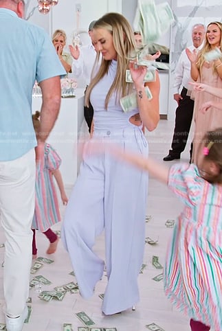 Whitney’s lilac cutout top and pants on The Real Housewives of Salt Lake City