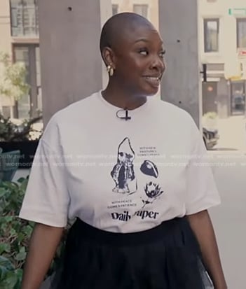 Yomi Adegoke’s white graphic print tee on Good Morning America