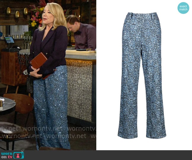 Zadig & Voltaire Sequin-embellished straight-leg trousers worn by Nikki Reed Newman (Melody Thomas-Scott) on The Young and the Restless