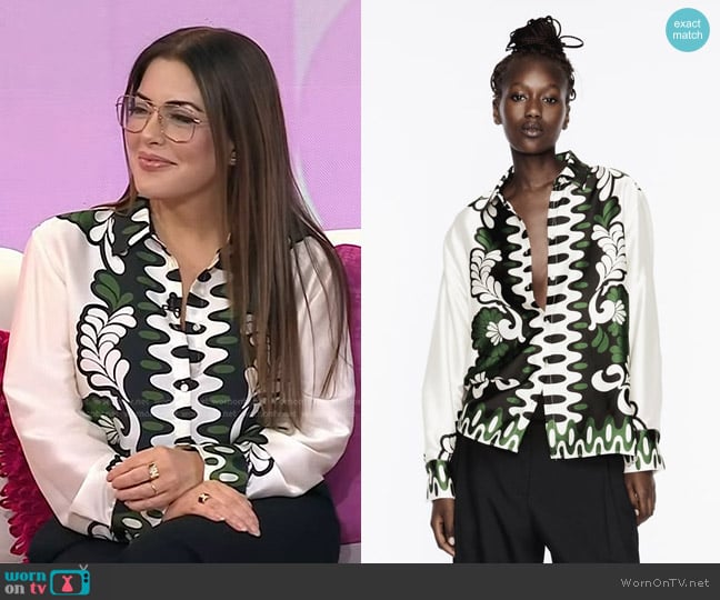 Zara Floral Print Shirt in ECRU / GREEN worn by Bobbie Thomas on Today
