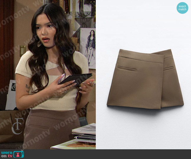Zara Asymmetric Skort worn by Luna (Lisa Yamada) on The Bold and the Beautiful