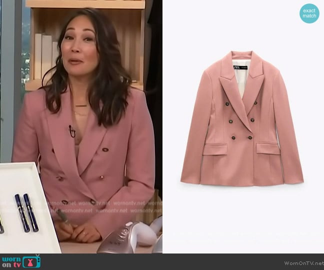 Zara Tailored Double Breasted Blazer and Pant Set worn by Diane Mizota on Access Hollywood