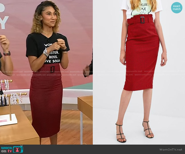 Zara Midi Check Skirt with Belt worn by Ally Love on Today