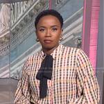 Zinhle’s multicolor plaid tie neck blouse on NBC News Daily