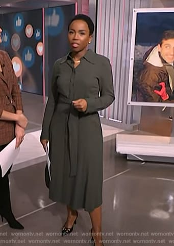 Zinhle Essamuah’s green tie waist shirtdress on NBC News