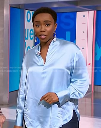 Zinhle’s light blue satin blouse on NBC News Daily