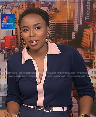 Zinhle’s navy contrast polo on NBC News Daily