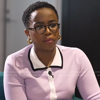 Zinhle’s pink contrast trim polo top on NBC News Daily