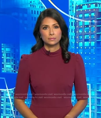 Zohreen Shah’s raspberry mock neck dress on Good Morning America