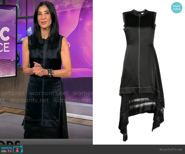 3.1 Phillip Lim Layered Asmmyetric Combo Midi Dress worn by Lisa Ling on CBS Mornings