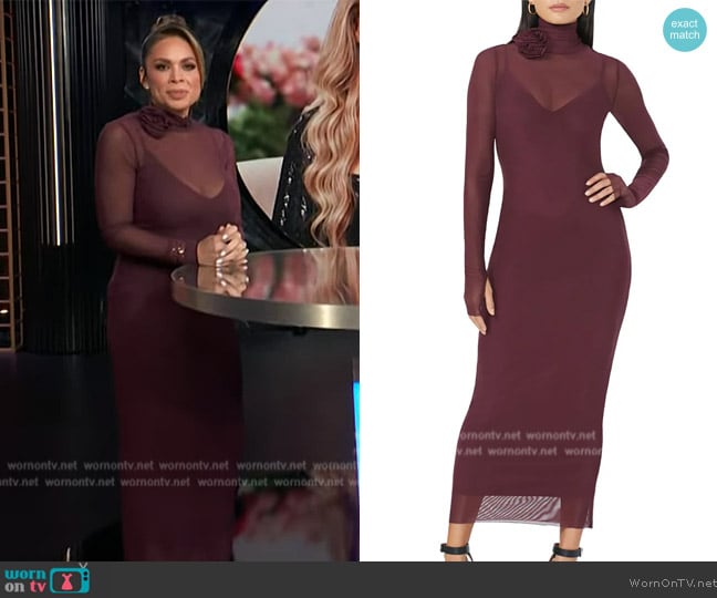 AFRM Shailene Rosette Long Sleeve Sheer Dress worn by Carolina Bermudez on E! News