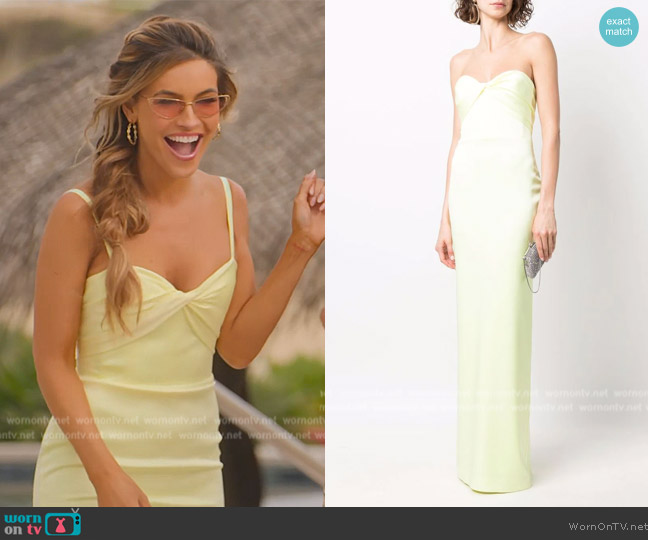 Alex Perry Peyton Satin Twist Crepe Gown worn by Chrishell Stause on Selling Sunset