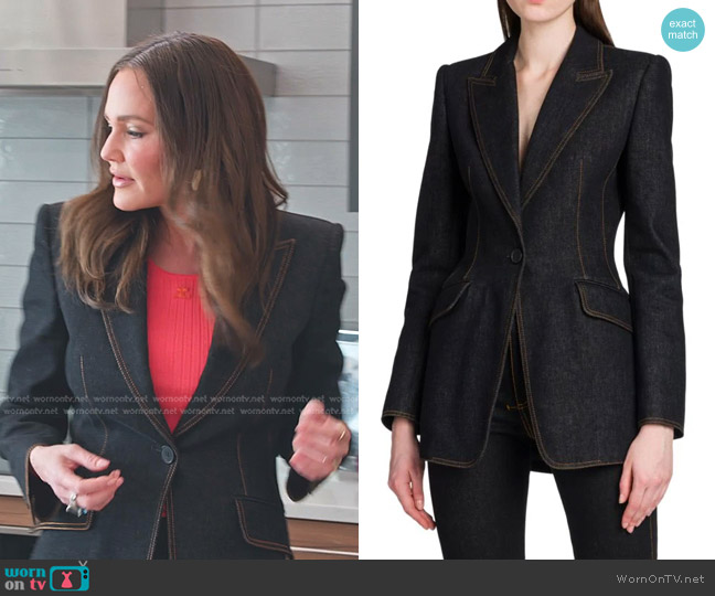 Alexander McQueen Denim One-Button Jacket worn by Meredith Marks on The Real Housewives of Salt Lake City