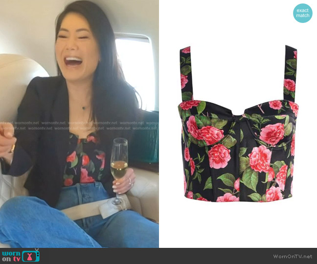 Alice + Olivia Jeanna Bustier Floral Crop Top worn by Crystal Kung Minkoff on The Real Housewives of Beverly Hills