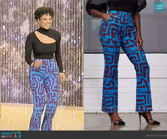 D'Iyanu Abebe African Print Stretch Wide Leg Pants worn by Fariyal Abdullahi on Tamron Hall Show