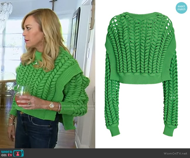 Aknvas Jules Open Knit Sweater in Green worn by Sutton Stracke on The Real Housewives of Beverly Hills