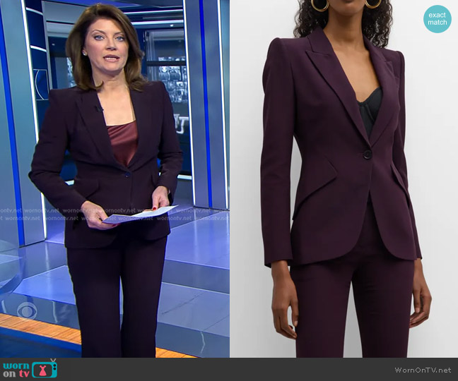 Alexander McQueen Classic Single-Breasted Suiting Blazer in Night Shade worn by Norah O'Donnell on CBS Evening News