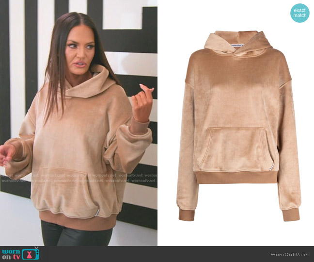 Alexander Wang Suede-Effect Long-Sleeved Hoodie worn by Lisa Barlow on The Real Housewives of Salt Lake City