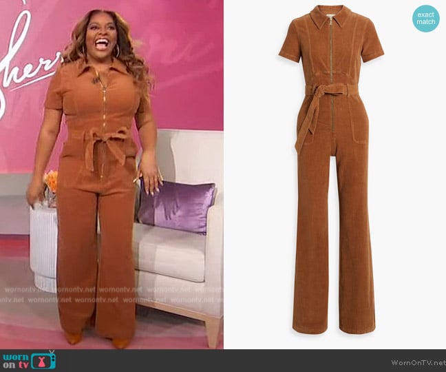 Alice + Olivia Gorgeous belted cotton-blend corduroy wide-leg jumpsuit worn by Sherri Shepherd on Sherri