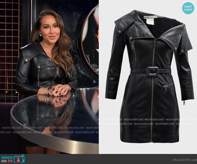 Alice + Olivia Miara Asymmetric Moto Mini Dress worn by Adrienne Houghton on E! News